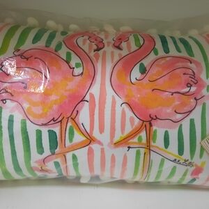 Lilly Pulitzer Pink Flamingo Indoor/Outdoor Pillow with Green Accents